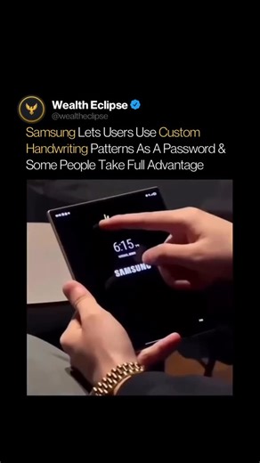 Wealth Eclipse on Instagram: "Follow @wealtheclipse for powerful technology, business, and news. This isn’t a PIN, a pattern, or biometrics. It’s a handwritten sequence so complex it looks more like encryption than a lock screen. Samsung allows users to draw custom handwriting patterns using the S Pen, turning muscle memory and precision into an extra layer of security. Instead of tapping numbers or tracing simple shapes, the device recognizes unique strokes, angles, and motion. That means every