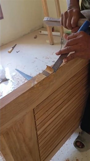 chisel to install wooden door hinges #house #teakwood #building #worker