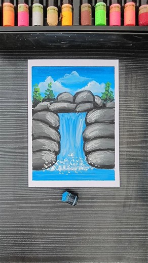 Easy Waterfall Drawing with Oil Pastels | Step-by-Step Landscape Tutorial