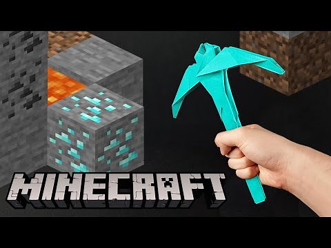 [MINECRAFT] How to make a paper Diamond Pickaxe / 【Origami Without glue and scissors】