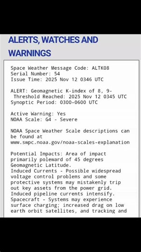 Severe Space Weather Warning. Source NOAA. #SpaceWeather #Solarstorm