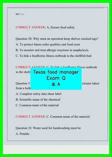 Texas food manager Exam Q & A video
