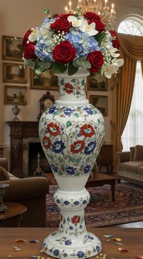 Handmade White Marble Flower Vase: Gemstone Inlaid Floral Art - Etsy