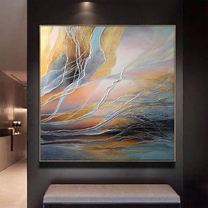 Extra Large Blue and Yellow Abstract Painting on Canvas Oversized Modern Silver Wall Art Textured Gold Paintings Modern Painting Abstract - Etsy