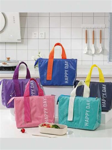 One Insulated Lunch Bag, A Stylish, Waterproof Zippered Lunch Bag, A Cute And Portable Handheld Insulated Lunch Box, Made Of Thickened Aluminum Foil And Oxford Cloth, Is Leak-Proof, Reusable, And Easy To Carry, Keeping Food Fresh And Cold. Perfect For Work, School, The Office, Camping, Picnics, Beach Trips, And Food Storage. A Must-Have Stylish Lunch Bag And Kitchen Organizer. Multiple Color Options. | SHEIN