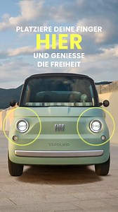 Ob im Park oder in der Stadt, dein Fiat Topolino bringt dich überall hin! Mit bis zu 75 Kilometern Reichweite und 45 km/h Geschwindigkeit ist er dein perfekter Begleiter ab 15 Jahren! | Fiat