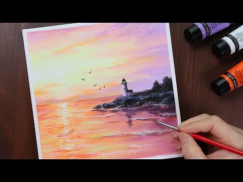 Lighthouse / Landscape / Acrylic painting for beginners / PaintingTutorial
