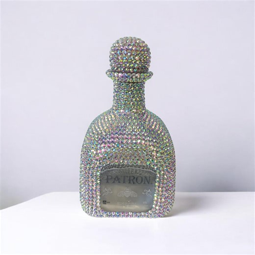 Iridescent Crystal Rhinestone Bling Bedazzled Patron Silver 750ml Empty Tequila Bottle Decanter - Etsy