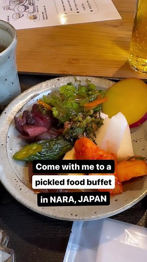 [Things to do in Nara, Japan] Eat at a picked food buffet and try narazuke (Nara pickled dishes)! Narazuke is Nara’s most famous local cuisine. They are typically a darker brown color and are pickled in a mixture of both sake and mirin. LOCATION DETAILS 📍Tsukihuboshi Nara 🦌 Located near Nara Deer Park. PS—This location is featured in my “5-Day Osaka, Kyoto, Nara, and Kobe Travel Itinerary” vlog on my YouTube channel (@remishimazu). LINK IN BIO. 🤍 Follow me @remishimazu for more things to do i