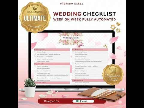 💍 Wedding Checklist Excel Template | To-Do List Progress Bar | Budget & Task Tracker