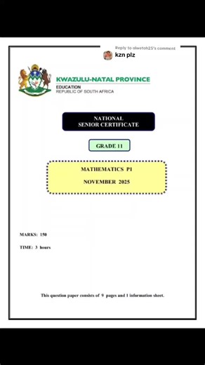 Grade 11 Mathematics November 2025 Exam Preparation