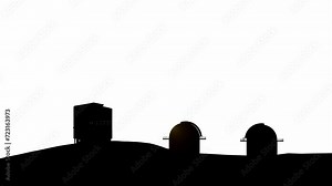 Silhouettes of Cosmos satellite station with telescope observatories on a white background. Astronomical observatories in the desert land.