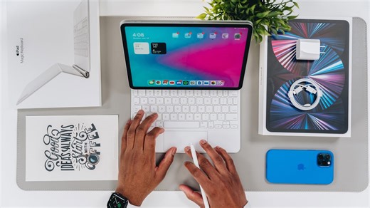 M1 iPad Pro 2021 [aesthetic/chill unboxing 📦] + white Magic Keyboard & accessories