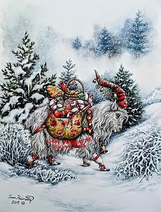Yule Goat (julbock) Traditional Scandinavian Folktale Illustration, Swedish Christmas Goat, Watercolor Print - Etsy