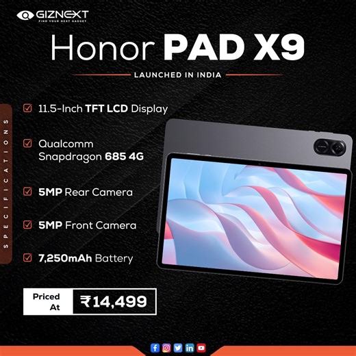 Honor has recently launched a new mid-range android tablet in the country - Pad X9 at Rs. 14,499. It is available in only single variant, 4GB 128GB & space gray color option. ✅ Supports a 120 Hz refresh rate which allows smooth graphics as well as fluid touch response. ✅ This tablet’s screen is best for media playback and also gaming. ✅ Pre-installed with Android 13 OS and has Magic OS 7.1 user interface. Details - https://tinyurl.com/37xsvdt7 #honor #Honorpadx9 #launched #tablet #gadgets #smart