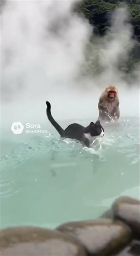 Cat Contemplates a Steamy Hot Spring Adventure