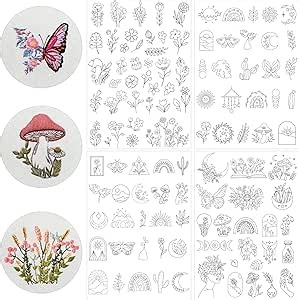Water Soluble Stabilizer Embroidery Paper - Stick and Stitch Embroidery Paper Wash Away, 4 Sheet PCS Embroidery Pattern, Boho Butterfly Flower Sun Moon Designs, Hand Sewing Crafts
