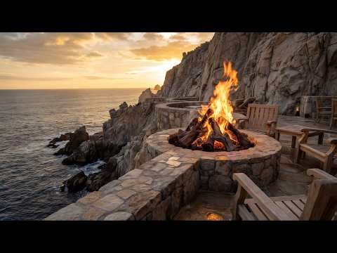 🌅 10 Hours of Campfire by the Ocean Cliff | Sleep, Relax & Unwind