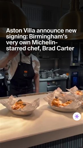 Aston Villa announce new signing: Birmingham’s very own Michelin-starred chef, Brad Carter 😋 The life-long Villan and former head chef of Carters of Moseley has created a one-of-a-kind dining experience at the 150 Club ⚽ With seats directly on the halfway line and a curated two-course experience timed to kick off, expect an elevated matchday like nowhere else in the Premier League! 🤯 🎥@morethanacrumble #foodanddrink | Secret Birmingham