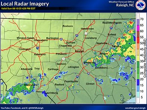 4:30 Radar Update: Over the next couple of hours, showers & a few storms will track NW across central NC. The heaviest rain, with localized totals of 0.50-1.0", will be focused in a line from Smithfield to Roanoke Rapids. #NCwx | US National Weather Service Raleigh NC