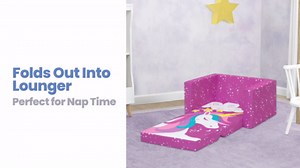 Delta Children Unicorn 2-in-1 Cozy Convertible Flip-Out Foam Chair, Toddler, Pink