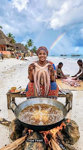 Swahili Tribe Boiling Whole Octopus 🐙| Traditional Tribal Cooking #triballife #tribalfeast #shorts