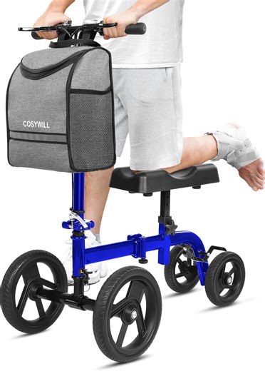 COSYWILL Steerable Knee Scooter,Knee Walker Scooter for Adults with 10" Front Wheels,Foldable Knee Scooter for Foot Surgery Crutches Alternative,Blue