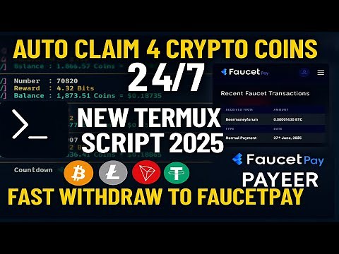 New BTC, LTC, TRX & USDT Script Termux Auto Claim Faucet | Crypto Earning Faucet 2025 | Fast Payout