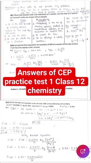 Answer key of CEP practice test 1 Class 12 chemistry | PSEB