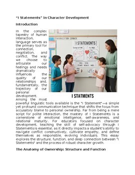 "I Statements" in Character Education Worksheet Classwork, Homework