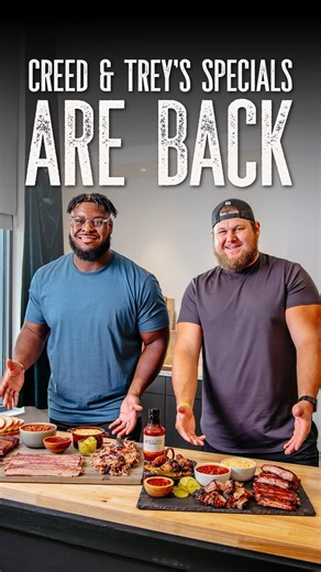 Creed & Trey are BACK with their signature Game Day Specials - available for carryout only Thursday, Sept. 4 and Friday, Sept. 5 at all Jack Stack locations! 🔥 Creed Combo - Feeds 3-4 8 Pork Spare Ribs, 1 lb Beef Burnt Ends, 10 Fire-Kissed Wings 1 Pint of Hickory Pit Beans & 1 Pint of Cheesy Corn Bake 🔥Trey Feast - Feeds 6-8 1 Slab of Pork Ribs, 1.5 lb Sliced Beef, 1.5 lb Pulled Pork 1 Quart Hickory Pit Beans & 1 Quart Cheesy Corn Bake As for the “BIG launch” - stay tuned. The #AppetiteAlgorit