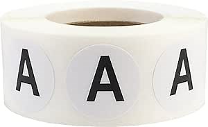 Letter A Inventory Labels .75 Inch Round Circle Dots 500 Adhesive Stickers