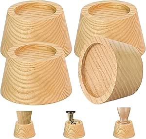 FASONLA Bed Risers (Set of 4) Furniture Risers Lifts Height 2", Oak Solid Wooden Risers for Bed, Furniture Risers with Non-Slip Recessed Hole (Monolithic Wood, 4pcs-2" Hight-Natural)