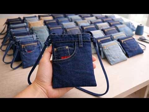 (New) Multi-compartment Bag for Wallet, Coins, Phone, Cards,... Made From Old Jeans and Scrap