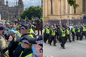 Green Brigade and anti-racism protesters kettled by cops at Glasgow rally