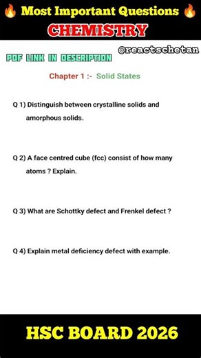 Important Questions Chemistry 12th #shorts #shortsfeed