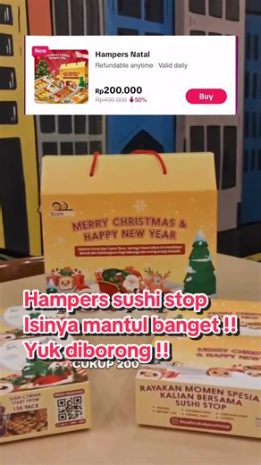 Hampers taon baru dari sushistop terakhir hari ini ya guys… yuk jangan lupa borongg…. !!! @sushistop.id #hampersnatal #sushistop #sushistoppromo #pestarasaakhirtahun