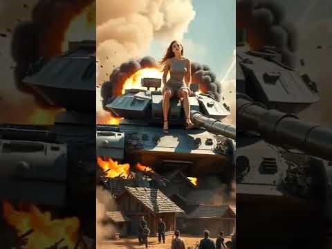 Stunning Girl on Giant Tank ActionVideo #Destruction #Explosions #CinematicWar