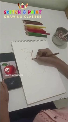 Realistic Apple drawing and colour pencil shading 🎨✍🏻