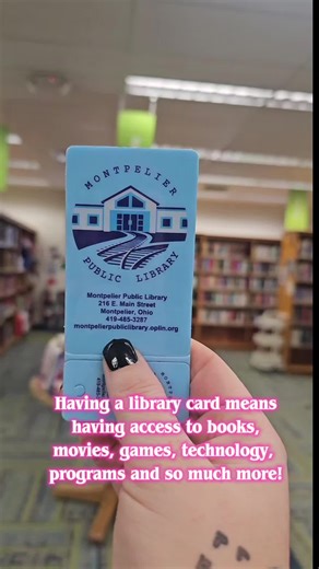 Montpelier Public Library on Instagram: "Some of the many things that a library card can get you! #montpelierpubliclibrary #montpelierohio #library #books"