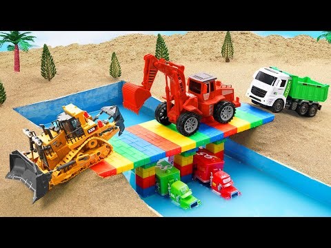 DIY Mini Tractor Bulldozer Builds a Concrete LEGO Bridge | homemade tractor video