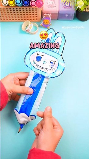 I made DIY LABUBU Pencil Squishy for my sis 🙀💙 #shorts #diy #diycrafts #artandcraft #labubu