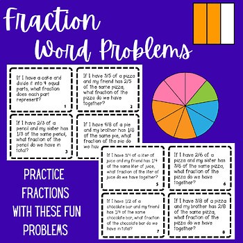 Fractions Word Problems Task Cards, Critical Thinking, Math Centers