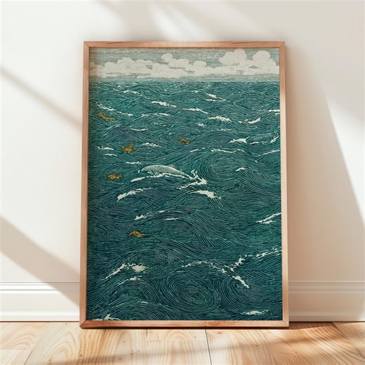 Japanese Ocean Wave Art Print: Tranquil Design, Minimalist Artwork, Zen Poster - Etsy