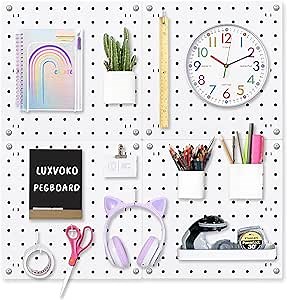 4Pcs Pegboard Wall Organizer Panels, Wall Control PegBoard Combination Kit 10''x10''ABS Drillable Peg Boards for Wall Display or Storage in Craft Room Garage Kitchen Office Study Room