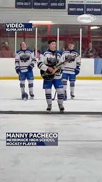 Merrimack High School hockey player plays national anthem on electric guitar