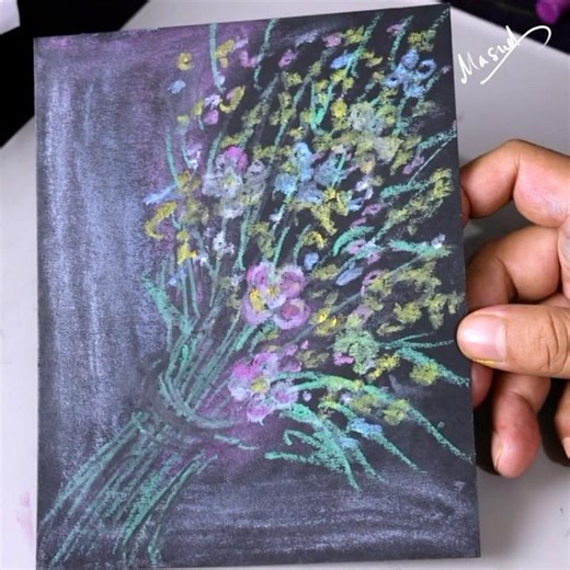 Easy Oil Pastel Flower Drawing on Black Paper | Mungyo Gallery #shorts