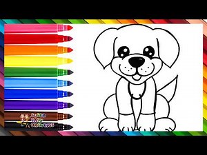 Draw and Color a Cute Dog 🐶🦴❤️🧡💛💚💙💜🌈 Drawings for Kids