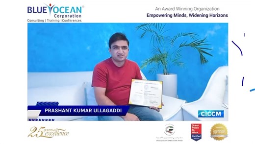 Showcase your expertise in managing commercial contracts with the valuable insights acquired from the CICCM certification. Overcome every complexity and challenge with ease. Meet our proud student, Prashant Kumar Ullagaddi, who successfully earned the Certified International Commercial Contracts Manager certification from IPSCMI. To begin your journey, Whatsapp or call on 971 52 176 9265 today. #CICCM #IPSCMI #blueoceancorporation #commercialcontracts #contractsmanager | Blue Ocean Academy