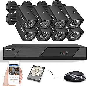 Amazon.com : [3TB Wired Kit] SANSCO CCTV Security Camera System with HDD & Audio Rec, 8CH DVR, (8) 3MP HD Outdoor Bullet Cameras (Rapid USB Backup, App/Email Alert, Night Vision | IP66) : Electronics